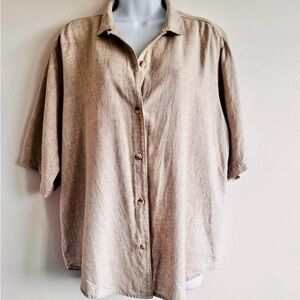 Vintage Made in the USA Flax Blend Casual Tan Button-Down Short Sleeve Shirt SzL